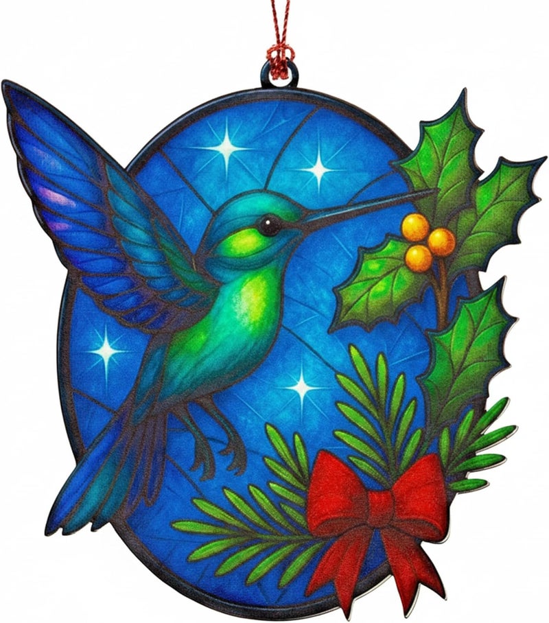 NELXI Christmas Ornaments 2025 – Hummingbird Suncatcher Window Hanging Decoration, Hummingbird Christmas Ornament for Holiday Tree, Unique Handmade Gift Idea, Beautiful Glass Style Ornament for Bird Lovers - Image 1